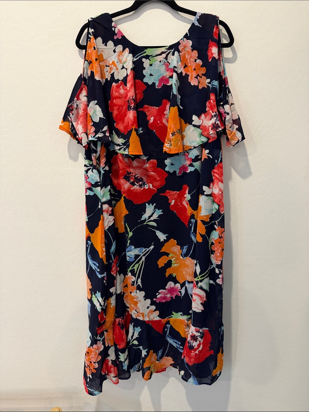 Signature Collection Navy Floral Cold-Shoulder Maxi Dress